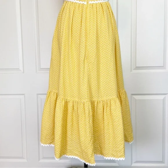 Lulus Mustard Yellow Polka Dot Strapless Midi Dress NWT Bow Ric Rac Trim Sz M - Picture 8 of 12